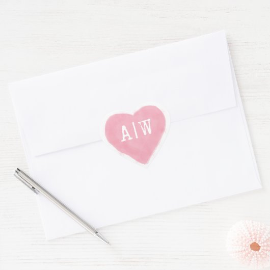 Pink White Heart Monogram Wedding Umschlag Aufkleb Herz-Aufkleber (Umschlag)