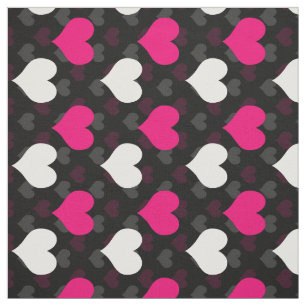 Pink White Hearts Black Stoff