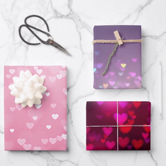 Pink White Hearts Geburtstag Geschenkpapier Set (Vorderseite)