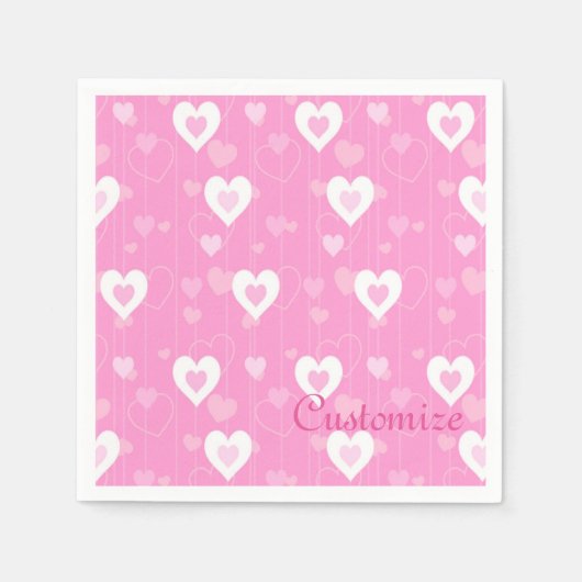 Pink & White Hearts Muster Napkins Serviette (Vorderseite)