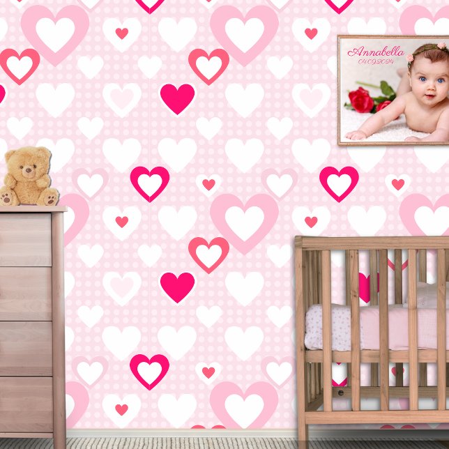 Pink White Hearts Polka Dots Baby Decor Tapete (Von Creator hochgeladen)