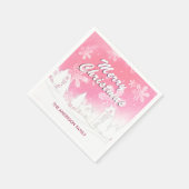 Pink White House Schneeflocken Frohe Weihnachten Serviette (Ecke)