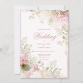 Pink White Hydrangeas Elegant Wedding Invitation Einladung (Vorderseite)
