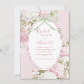 Pink White Hydrangeas Sage Green Bridal Shower Einladung (Vorderseite)