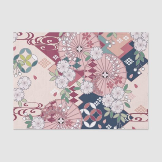 Pink White Japanisch Kimono Blumendekoupage Seidenpapier (Vorderseite)