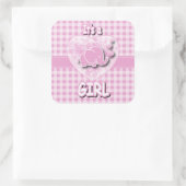 Pink & White Kariert Baby Elephant Quadratischer Aufkleber (Tasche)