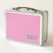 Pink White Karo Green individuelle Name school Metall Brotdose (Rückseite)