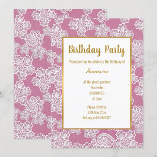 PINK WHITE LACE GOLD TRIM JEDEN ANLASS GEBURTSTAG EINLADUNG