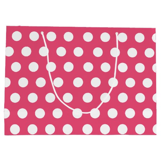 Pink & White Large Medium Polka Dot Party Große Geschenktüte (Rückseite)