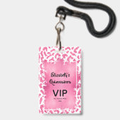 Pink White Leopard Quinceañera Einladen VIP Pass Ausweis (Vorderseite mit Lanyard)