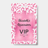 Pink White Leopard Quinceañera Einladen VIP Pass