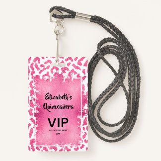 Pink White Leopard Quinceañera Einladen VIP Pass Ausweis
