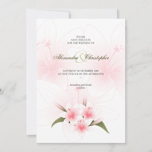 Pink & White Lilies Hochzeit speichern das Datum A Save The Date (Vorderseite)
