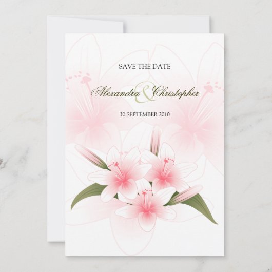 Pink & White Lilies Hochzeit speichern das Datum A Save The Date (Rückseite)