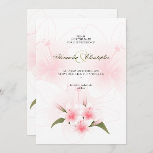 Pink & White Lilies Hochzeit speichern das Datum A Save The Date (Vorne/Hinten)