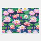 Pink White Lotus Water Lily Flowers & Green Leaves Geschenkpapier Set (Vorderseite 2)