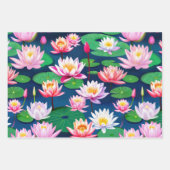 Pink White Lotus Water Lily Flowers & Green Leaves Geschenkpapier Set (Vorderseite)