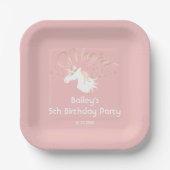 Pink White Magical Unicorn Girl Birthday Party Pappteller (Vorderseite)
