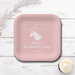 Pink White Magical Unicorn Girl Birthday Party Pappteller