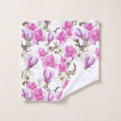 Pink & White Magnolia Blossom Wasserfarbenes Muste Badhandtuch Set (Waschlappen)