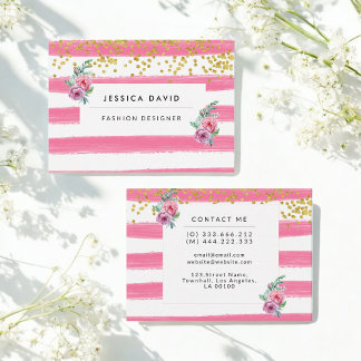Pink White Makeup Artist Floral Visitenkarte