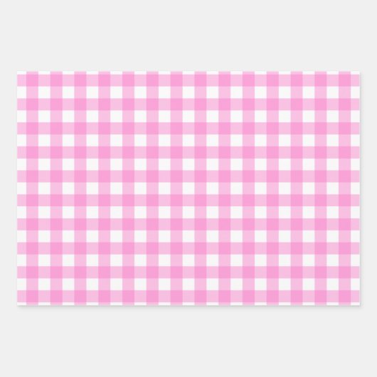 Pink White Matching Patterns Gingham Dots Strip Geschenkpapier Set (Vorderseite)
