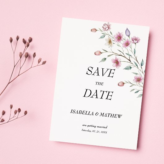 Pink white mint lilac spring flower Save the Date Einladung