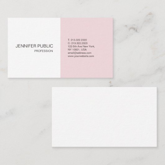 Pink White Modern Sleek Stilvoll Schlicht Trendy Visitenkarte (Vorne/Hinten)