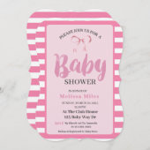 Pink & White Moderne Pink Bow Girl Babydusche Einladung (Vorne/Hinten)