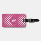 Pink White Monogram Polka Dots Gepäckanhänger (Vorderseite horizontal)