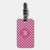 Pink White Monogram Polka Dots Gepäckanhänger (Vorderseite vertikal)