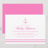 Pink & White Nautical Baby Dusche laden ein Einladung (Vorne/Hinten)