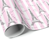 Pink | White Paris Eiffel Tower Geschenkpapier (Rolleneckpunkt)