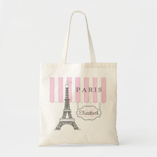 Pink | White Paris Eiffel Tower Monogram Name Tasc Tragetasche (Vorne)