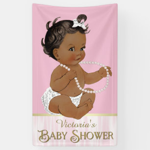 Pink White Pearl African American Girl Baby Dusche Banner