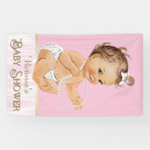 Pink White Pearls Girl Babydusche Banner (Horizontal)