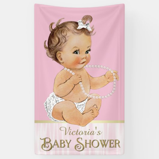 Pink White Pearls Girl Babydusche Banner (Vertikal)