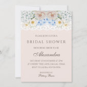 Pink White Peony Blue Hydrangea Brautparty Einladung (Vorderseite)