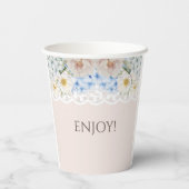 Pink White Peony Blue Hydrangea Brautparty Pappbecher (Rückseite)