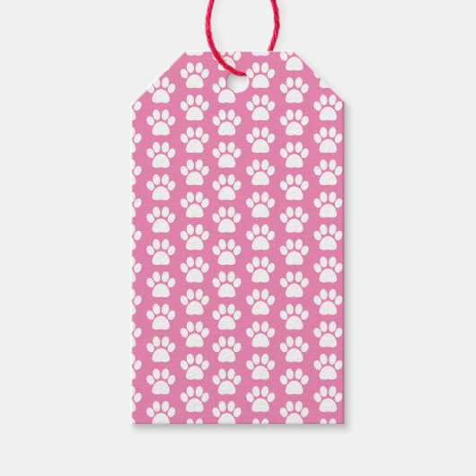 Pink White Pet Puppy Dog Paw Print Pattern Geschenkanhänger (Vorderseite)