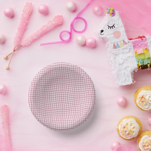 Pink White Plaid Checker Seamless Pattern Pappteller (Party)