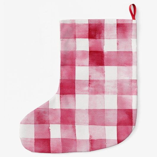 Pink White Plaid Stripes Christmas Großer Weihnachtsstrumpf (Rückseite)