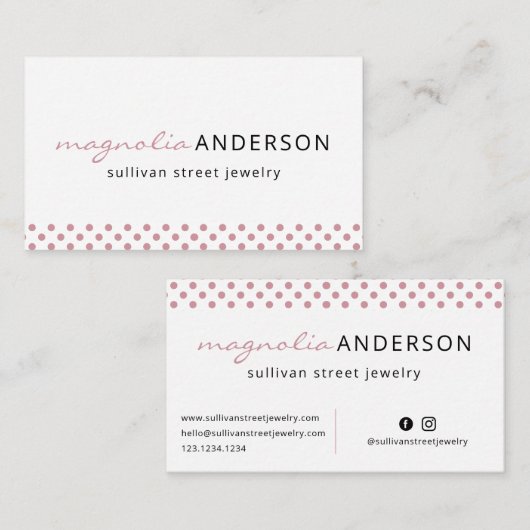 Pink White Polka Dot Border Visitenkarte (Vorne/Hinten)