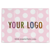 Pink & White Polka Dot Geschenktasche mit Firmenlo Große Geschenktüte (Vorderseite)
