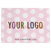 Pink & White Polka Dot Geschenktasche mit Firmenlo Große Geschenktüte (Rückseite)