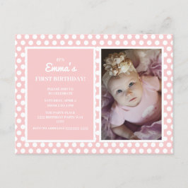 Pink White Polka Dot Girl Geburtstagsparty Einladu Postkarte