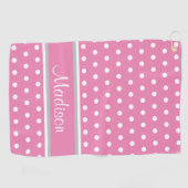 Pink White Polka Dot Gray Strip Skript Name Golfhandtuch (Horizontal)