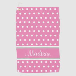 Pink White Polka Dot Gray Strip Skript Name Golfhandtuch