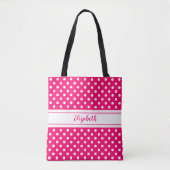 Pink White Polka Dot Muster Name Tasche (Vorderseite)