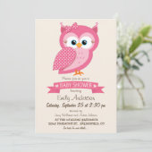 Pink & White Polka Dot Owl Babydusche Einladung (Stehend Vorderseite)